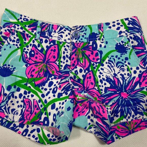 Lilly Pulitzer Pants - Lilly Pulitzer Callahan Shorts 4 Pink Blue White Jungle Leopard Floral Cotton